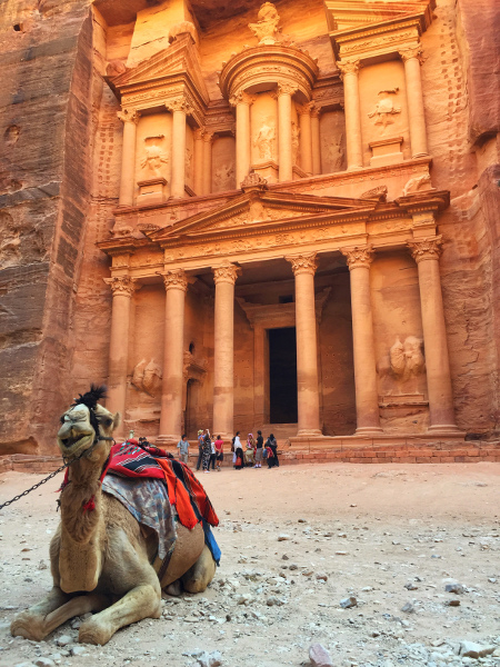 Fotos de Petra en Jordania, fachada del Tesoro y camello