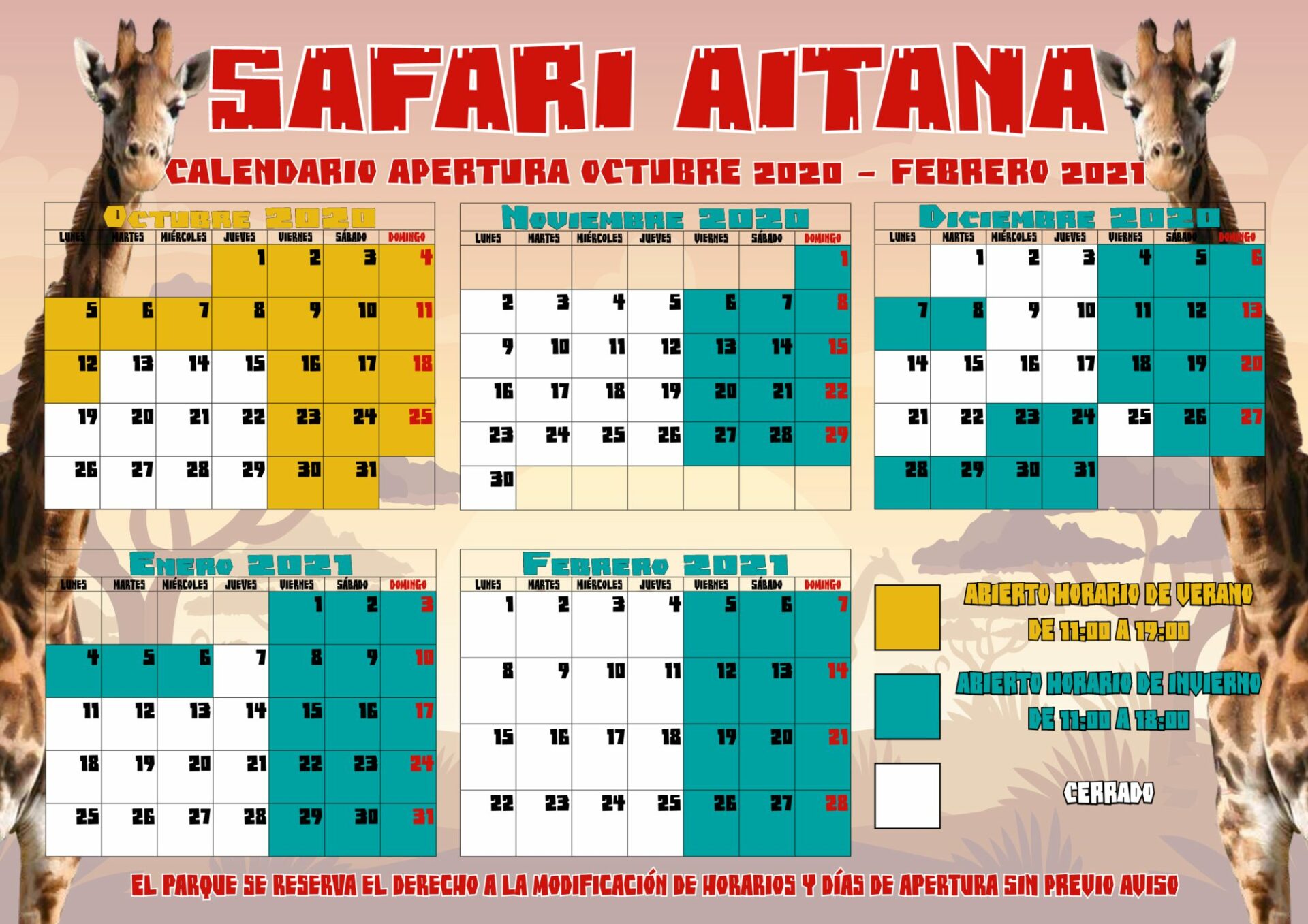 Horarios de apertura del Safari Aitana de Alicante