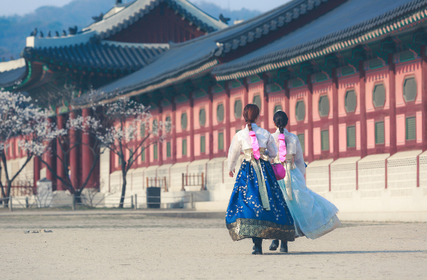 Fotos de Seúl en Corea, Palacio Gyeongbokgung coreanas vestidos tradicionales