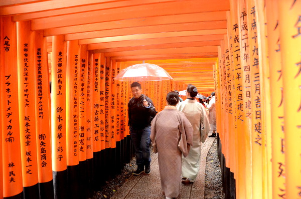 Fotos del Fushimi Inari de Kioto, gente entre los torii